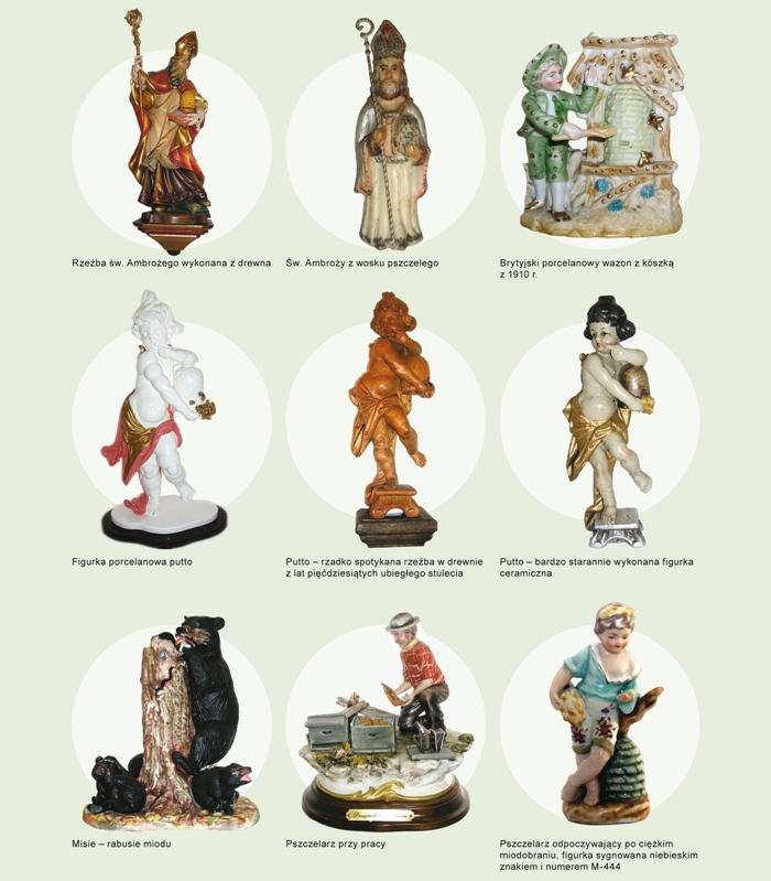 Rzeźby i figurki z motywami pszczelarskimi